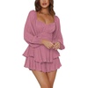 image:imageLYANER Womens Jumpsuit Lantern Long Sleeve Ruffle Layer Tie Mini Short RomperDusty Purple