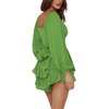 image:imageLYANER Womens Jumpsuit Lantern Long Sleeve Ruffle Layer Tie Mini Short RomperGrass Green