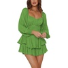 image:imageLYANER Womens Jumpsuit Lantern Long Sleeve Ruffle Layer Tie Mini Short RomperGrass Green