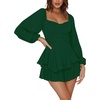 image:imageLYANER Womens Jumpsuit Lantern Long Sleeve Ruffle Layer Tie Mini Short RomperGreen