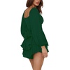 image:imageLYANER Womens Jumpsuit Lantern Long Sleeve Ruffle Layer Tie Mini Short RomperGreen