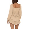 image:imageLYANER Womens Jumpsuit Lantern Long Sleeve Ruffle Layer Tie Mini Short RomperKhaki