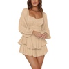 image:imageLYANER Womens Jumpsuit Lantern Long Sleeve Ruffle Layer Tie Mini Short RomperKhaki