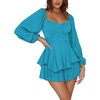 image:imageLYANER Womens Jumpsuit Lantern Long Sleeve Ruffle Layer Tie Mini Short RomperLake Blue