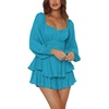 image:imageLYANER Womens Jumpsuit Lantern Long Sleeve Ruffle Layer Tie Mini Short RomperLake Blue