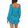 image:imageLYANER Womens Jumpsuit Lantern Long Sleeve Ruffle Layer Tie Mini Short RomperLake Blue