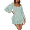 image:imageLYANER Womens Jumpsuit Lantern Long Sleeve Ruffle Layer Tie Mini Short RomperLight Green