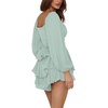image:imageLYANER Womens Jumpsuit Lantern Long Sleeve Ruffle Layer Tie Mini Short RomperLight Green