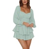 image:imageLYANER Womens Jumpsuit Lantern Long Sleeve Ruffle Layer Tie Mini Short RomperLight Green