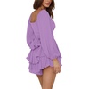 image:imageLYANER Womens Jumpsuit Lantern Long Sleeve Ruffle Layer Tie Mini Short RomperLight Purple
