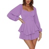 image:imageLYANER Womens Jumpsuit Lantern Long Sleeve Ruffle Layer Tie Mini Short RomperLight Purple