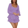 image:imageLYANER Womens Jumpsuit Lantern Long Sleeve Ruffle Layer Tie Mini Short RomperLight Purple