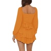 image:imageLYANER Womens Jumpsuit Lantern Long Sleeve Ruffle Layer Tie Mini Short RomperOrange