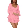 image:imageLYANER Womens Jumpsuit Lantern Long Sleeve Ruffle Layer Tie Mini Short RomperPink