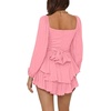 image:imageLYANER Womens Jumpsuit Lantern Long Sleeve Ruffle Layer Tie Mini Short RomperPink
