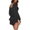 image:imageLYANER Womens Jumpsuit Lantern Long Sleeve Ruffle Layer Tie Mini Short RomperPure Black