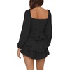image:imageLYANER Womens Jumpsuit Lantern Long Sleeve Ruffle Layer Tie Mini Short RomperPure Black