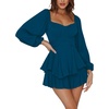 image:imageLYANER Womens Jumpsuit Lantern Long Sleeve Ruffle Layer Tie Mini Short RomperPure Blue