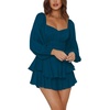 image:imageLYANER Womens Jumpsuit Lantern Long Sleeve Ruffle Layer Tie Mini Short RomperPure Blue
