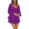 image:imageLYANER Womens Jumpsuit Lantern Long Sleeve Ruffle Layer Tie Mini Short RomperPurple