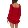 image:imageLYANER Womens Jumpsuit Lantern Long Sleeve Ruffle Layer Tie Mini Short RomperRed