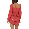 image:imageLYANER Womens Jumpsuit Lantern Long Sleeve Ruffle Layer Tie Mini Short RomperRed Printed