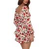 image:imageLYANER Womens Jumpsuit Lantern Long Sleeve Ruffle Layer Tie Mini Short RomperRose Print