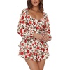 image:imageLYANER Womens Jumpsuit Lantern Long Sleeve Ruffle Layer Tie Mini Short RomperRose Print