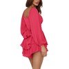 image:imageLYANER Womens Jumpsuit Lantern Long Sleeve Ruffle Layer Tie Mini Short RomperRose Red