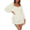 image:imageLYANER Womens Jumpsuit Lantern Long Sleeve Ruffle Layer Tie Mini Short RomperSolid Apricot