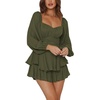 image:imageLYANER Womens Jumpsuit Lantern Long Sleeve Ruffle Layer Tie Mini Short RomperSolid Army Green