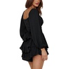 image:imageLYANER Womens Jumpsuit Lantern Long Sleeve Ruffle Layer Tie Mini Short RomperSolid Black