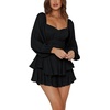 image:imageLYANER Womens Jumpsuit Lantern Long Sleeve Ruffle Layer Tie Mini Short RomperSolid Black