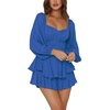 image:imageLYANER Womens Jumpsuit Lantern Long Sleeve Ruffle Layer Tie Mini Short RomperSolid Blue