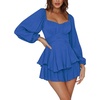 image:imageLYANER Womens Jumpsuit Lantern Long Sleeve Ruffle Layer Tie Mini Short RomperSolid Blue