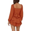 image:imageLYANER Womens Jumpsuit Lantern Long Sleeve Ruffle Layer Tie Mini Short RomperSolid Brown