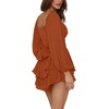 image:imageLYANER Womens Jumpsuit Lantern Long Sleeve Ruffle Layer Tie Mini Short RomperSolid Caramel