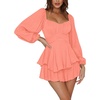 image:imageLYANER Womens Jumpsuit Lantern Long Sleeve Ruffle Layer Tie Mini Short RomperSolid Coral Pink