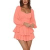 image:imageLYANER Womens Jumpsuit Lantern Long Sleeve Ruffle Layer Tie Mini Short RomperSolid Coral Pink