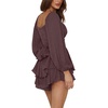 image:imageLYANER Womens Jumpsuit Lantern Long Sleeve Ruffle Layer Tie Mini Short RomperSolid Dark Brown