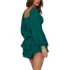 image:imageLYANER Womens Jumpsuit Lantern Long Sleeve Ruffle Layer Tie Mini Short RomperSolid Dark Green