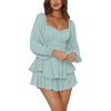 image:imageLYANER Womens Jumpsuit Lantern Long Sleeve Ruffle Layer Tie Mini Short RomperSolid Light Green
