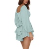 image:imageLYANER Womens Jumpsuit Lantern Long Sleeve Ruffle Layer Tie Mini Short RomperSolid Light Green