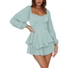 image:imageLYANER Womens Jumpsuit Lantern Long Sleeve Ruffle Layer Tie Mini Short RomperSolid Light Green