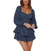 image:imageLYANER Womens Jumpsuit Lantern Long Sleeve Ruffle Layer Tie Mini Short RomperSolid Navy Blue