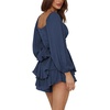 image:imageLYANER Womens Jumpsuit Lantern Long Sleeve Ruffle Layer Tie Mini Short RomperSolid Navy Blue