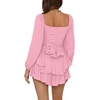 image:imageLYANER Womens Jumpsuit Lantern Long Sleeve Ruffle Layer Tie Mini Short RomperSolid Pink