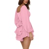 image:imageLYANER Womens Jumpsuit Lantern Long Sleeve Ruffle Layer Tie Mini Short RomperSolid Pink