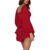 image:imageLYANER Womens Jumpsuit Lantern Long Sleeve Ruffle Layer Tie Mini Short RomperSolid Red