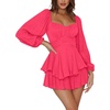 image:imageLYANER Womens Jumpsuit Lantern Long Sleeve Ruffle Layer Tie Mini Short RomperSolid Rose Red